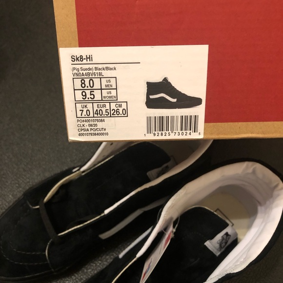 25. Vans Sk8-Hi pig suede black/black eco dry water repellent W9.5/M8 - Picture 8 of 9